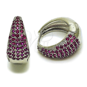 Rhodium Gold Filled Huggie Hoop, with Ruby Cubic Zirconia, Polished, Rhodium Finish, 02.267.0078.9.22