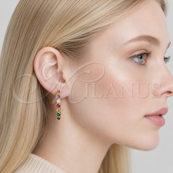 Oro Laminado Huggie Hoop, Gold Filled Style with Multicolor Cubic Zirconia, Polished, Golden Finish, 02.267.0079.25