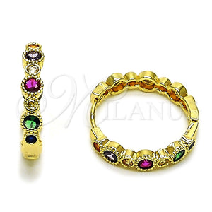 Oro Laminado Huggie Hoop, Gold Filled Style with Multicolor Cubic Zirconia, Polished, Golden Finish, 02.267.0079.25