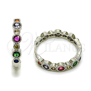 Rhodium Gold Filled Huggie Hoop, with Multicolor Cubic Zirconia, Polished, Rhodium Finish, 02.267.0079.1.25