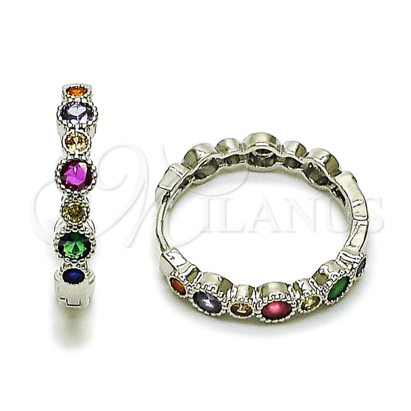 Rhodium Gold Filled Huggie Hoop, with Multicolor Cubic Zirconia, Polished, Rhodium Finish, 02.267.0079.1.25
