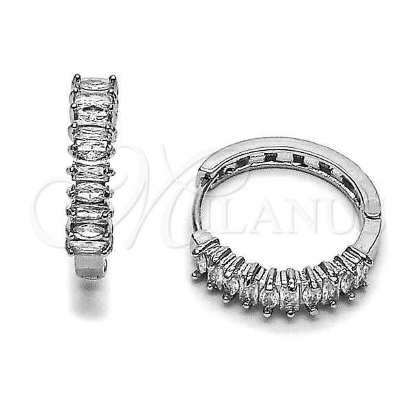 Rhodium Gold Filled Huggie Hoop, Baguette Design, with White Cubic Zirconia, Polished, Rhodium Finish, 02.267.0080.1.22
