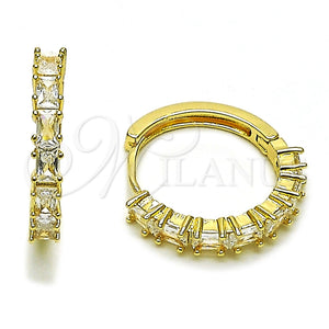 Oro Laminado Huggie Hoop, Gold Filled Style Baguette Design, with White Cubic Zirconia, Polished, Golden Finish, 02.267.0081.25