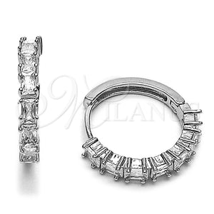 Rhodium Gold Filled Huggie Hoop, Baguette Design, with White Cubic Zirconia, Polished, Rhodium Finish, 02.267.0081.1.25