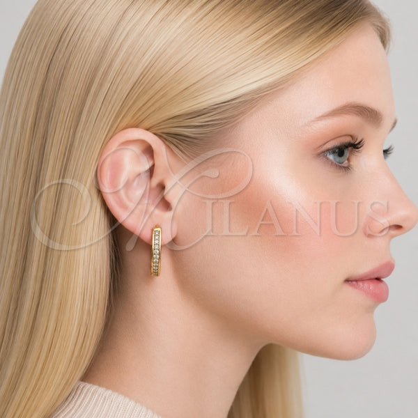Oro Laminado Huggie Hoop, Gold Filled Style with White Micro Pave, Polished, Golden Finish, 02.267.0082.20