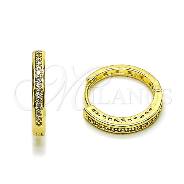 Oro Laminado Huggie Hoop, Gold Filled Style with White Micro Pave, Polished, Golden Finish, 02.267.0082.20