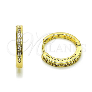Oro Laminado Huggie Hoop, Gold Filled Style with White Micro Pave, Polished, Golden Finish, 02.267.0082.20