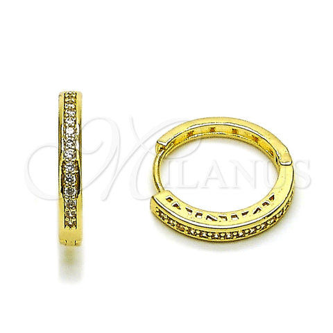 Oro Laminado Huggie Hoop, Gold Filled Style with White Micro Pave, Polished, Golden Finish, 02.267.0082.20