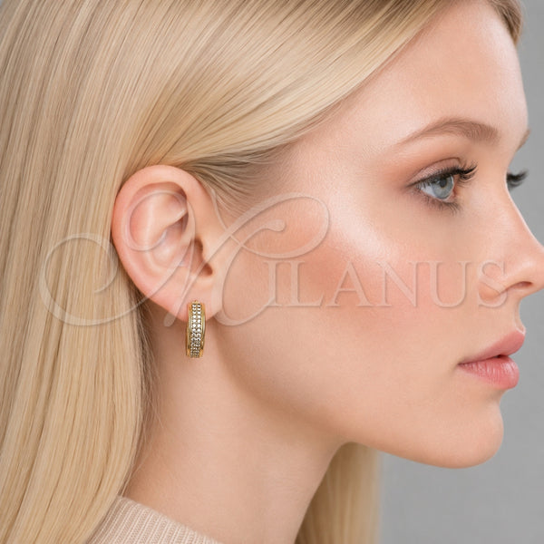 Oro Laminado Huggie Hoop, Gold Filled Style with White Micro Pave, Polished, Golden Finish, 02.267.0083.20