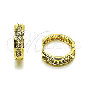 Oro Laminado Huggie Hoop, Gold Filled Style with White Micro Pave, Polished, Golden Finish, 02.267.0083.20