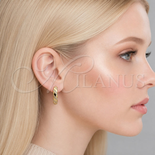 Oro Laminado Huggie Hoop, Gold Filled Style with White Micro Pave, Polished, Golden Finish, 02.267.0084.20
