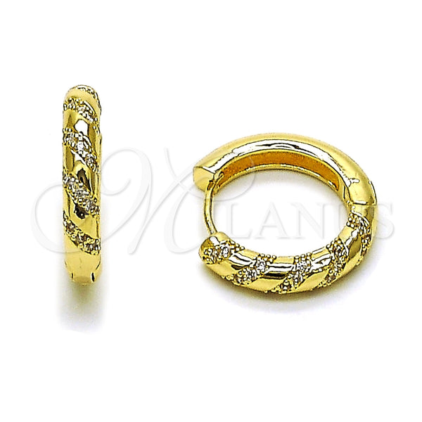 Oro Laminado Huggie Hoop, Gold Filled Style with White Micro Pave, Polished, Golden Finish, 02.267.0084.20