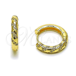 Oro Laminado Huggie Hoop, Gold Filled Style with White Micro Pave, Polished, Golden Finish, 02.267.0084.20