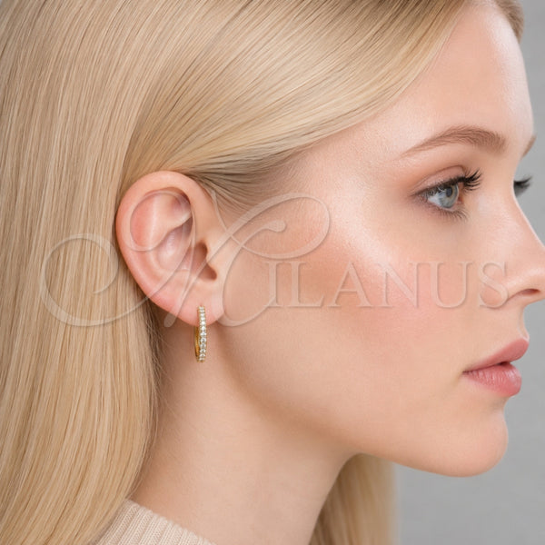Oro Laminado Huggie Hoop, Gold Filled Style with White Cubic Zirconia, Polished, Golden Finish, 02.267.0085.22