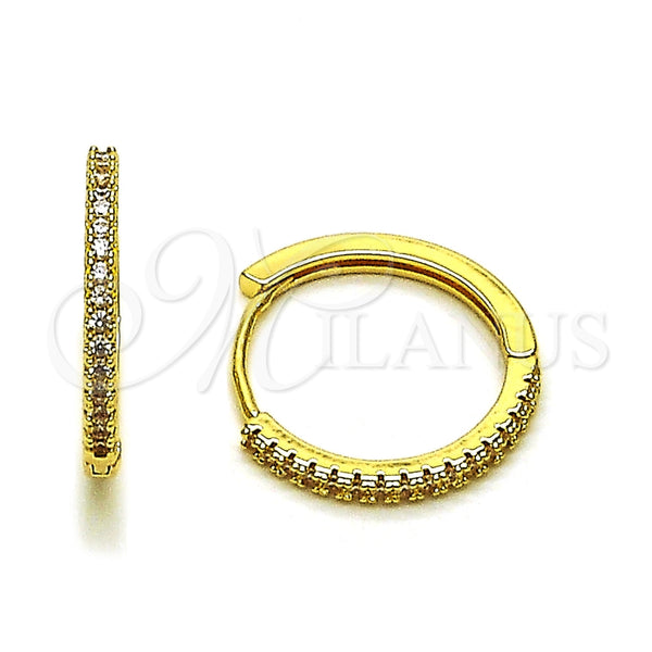 Oro Laminado Huggie Hoop, Gold Filled Style with White Cubic Zirconia, Polished, Golden Finish, 02.267.0085.22