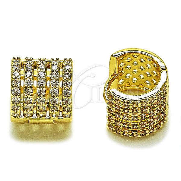 Oro Laminado Huggie Hoop, Gold Filled Style with White Cubic Zirconia, Polished, Golden Finish, 02.267.0034.1.15