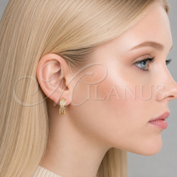Oro Laminado Huggie Hoop, Gold Filled Style with White Cubic Zirconia, Polished, Golden Finish, 02.267.0088.16