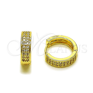 Oro Laminado Huggie Hoop, Gold Filled Style with White Cubic Zirconia, Polished, Golden Finish, 02.267.0088.16