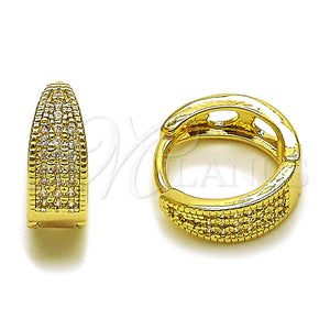 Oro Laminado Huggie Hoop, Gold Filled Style with White Micro Pave, Polished, Golden Finish, 02.267.0090.12