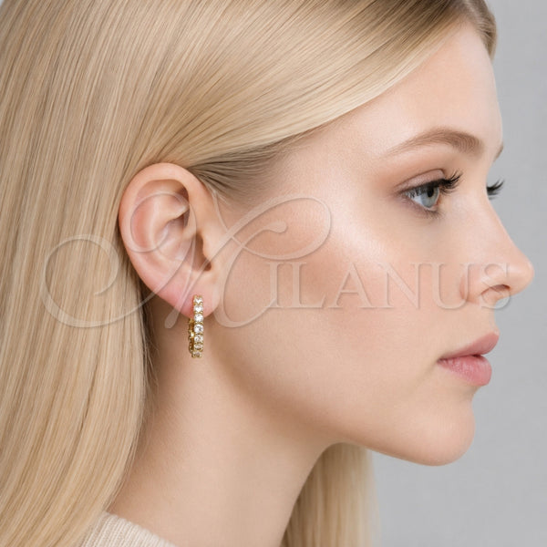 Oro Laminado Huggie Hoop, Gold Filled Style with White Cubic Zirconia, Polished, Golden Finish, 02.267.0091.20