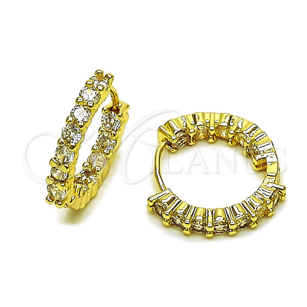Oro Laminado Huggie Hoop, Gold Filled Style with White Cubic Zirconia, Polished, Golden Finish, 02.267.0091.20