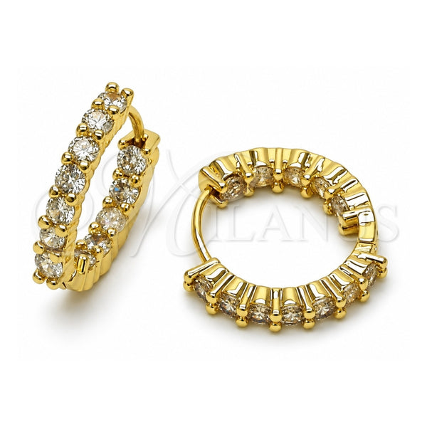 Oro Laminado Huggie Hoop, Gold Filled Style with White Cubic Zirconia, Polished, Golden Finish, 02.267.0091.20