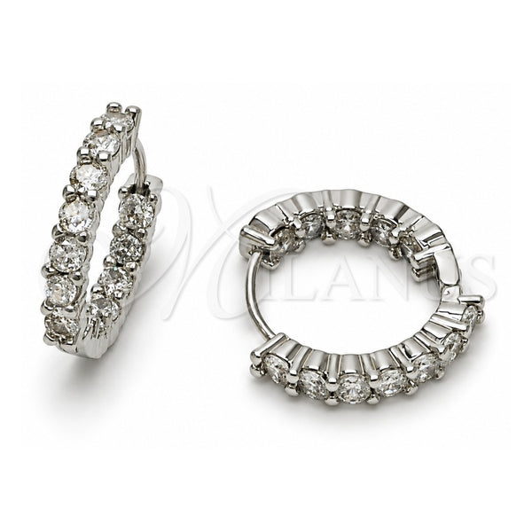 White Gold Filled Huggie Hoop, with White Cubic Zirconia, Polished, Rhodium Finish, 02.267.0091.1.20