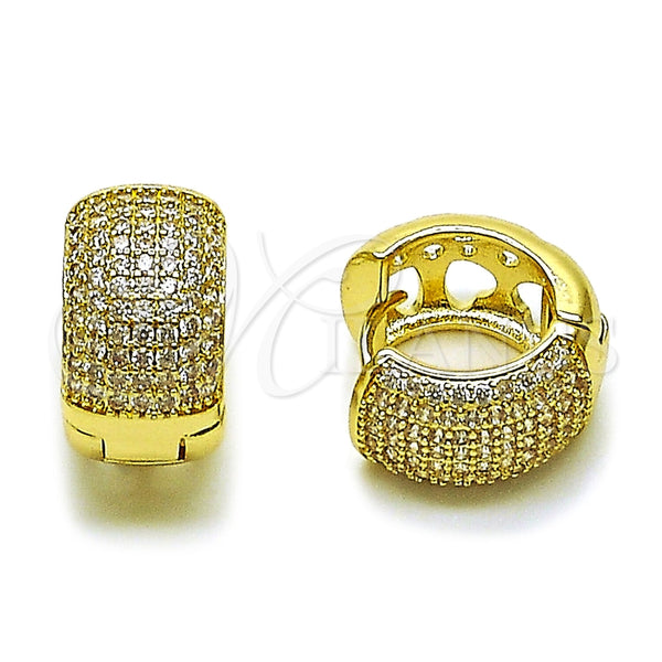 Oro Laminado Huggie Hoop, Gold Filled Style Heart Design, with White Cubic Zirconia, Polished, Golden Finish, 02.267.0092.20