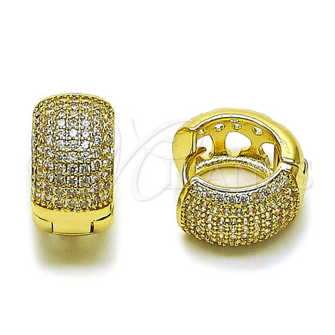 Oro Laminado Huggie Hoop, Gold Filled Style Heart Design, with White Cubic Zirconia, Polished, Golden Finish, 02.267.0092.20