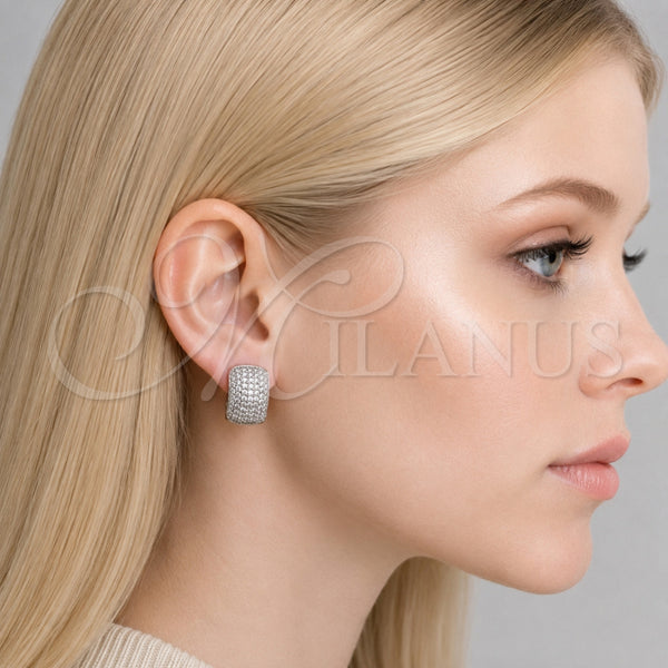 Rhodium Gold Filled Huggie Hoop, Heart Design, with White Cubic Zirconia, Polished, Rhodium Finish, 02.267.0092.1.20