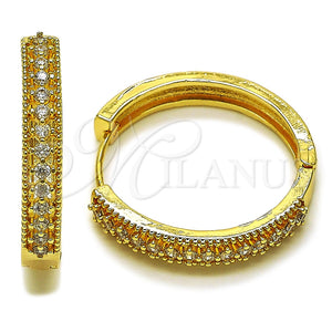Oro Laminado Huggie Hoop, Gold Filled Style with White Cubic Zirconia, Polished, Golden Finish, 02.267.0093.30