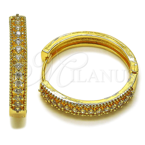 Oro Laminado Huggie Hoop, Gold Filled Style with White Cubic Zirconia, Polished, Golden Finish, 02.267.0093.30