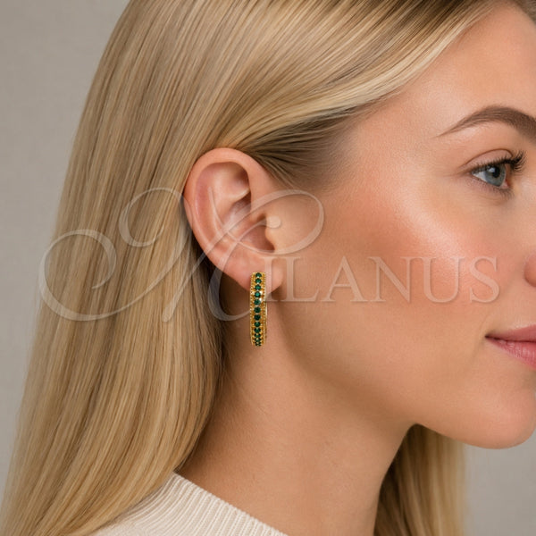 Oro Laminado Huggie Hoop, Gold Filled Style with Green Cubic Zirconia, Polished, Golden Finish, 02.267.0093.1.30