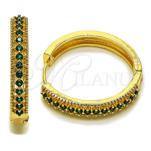 Oro Laminado Huggie Hoop, Gold Filled Style with Green Cubic Zirconia, Polished, Golden Finish, 02.267.0093.1.30