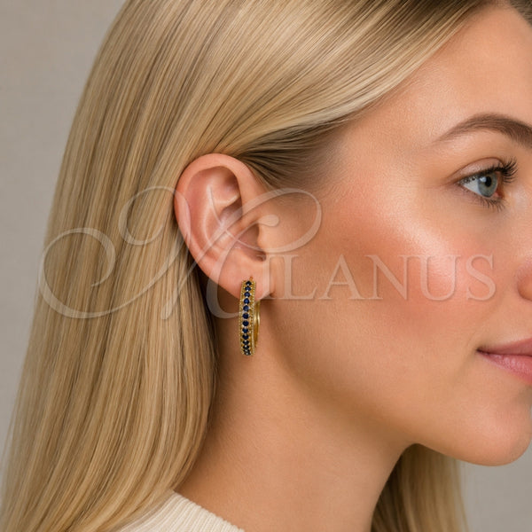 Oro Laminado Huggie Hoop, Gold Filled Style with Sapphire Blue Cubic Zirconia, Polished, Golden Finish, 02.267.0093.2.30
