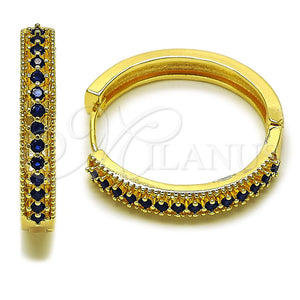 Oro Laminado Huggie Hoop, Gold Filled Style with Sapphire Blue Cubic Zirconia, Polished, Golden Finish, 02.267.0093.2.30
