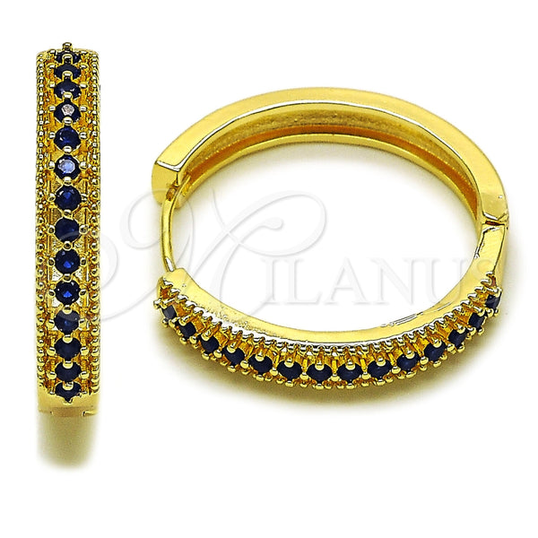 Oro Laminado Huggie Hoop, Gold Filled Style with Sapphire Blue Cubic Zirconia, Polished, Golden Finish, 02.267.0093.2.30