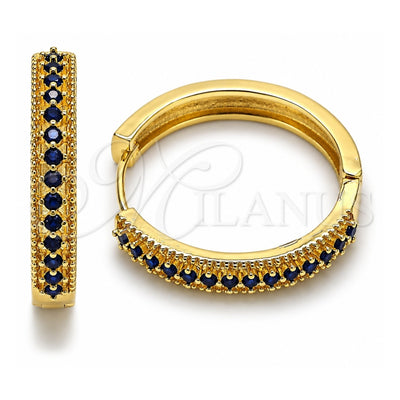 Oro Laminado Huggie Hoop, Gold Filled Style with Sapphire Blue Cubic Zirconia, Polished, Golden Finish, 02.267.0093.2.30