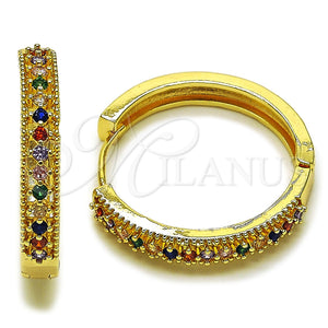 Oro Laminado Huggie Hoop, Gold Filled Style with Multicolor Cubic Zirconia, Polished, Golden Finish, 02.267.0093.4.30