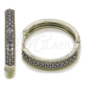 Rhodium Gold Filled Huggie Hoop, with Amethyst Cubic Zirconia, Polished, Rhodium Finish, 02.267.0093.8.30