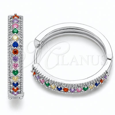 Rhodium Gold Filled Huggie Hoop, with Multicolor Cubic Zirconia, Polished, Rhodium Finish, 02.267.0093.9.30