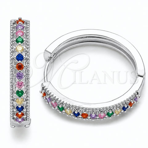 Rhodium Gold Filled Huggie Hoop, with Multicolor Cubic Zirconia, Polished, Rhodium Finish, 02.267.0093.9.30