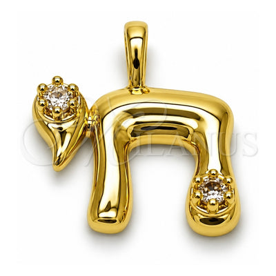 Oro Laminado Religious Pendant, Gold Filled Style Judaica Design, with White Cubic Zirconia, Polished, Golden Finish, 05.459.0042