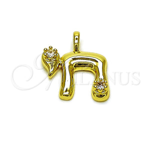 Oro Laminado Religious Pendant, Gold Filled Style Judaica Design, with White Cubic Zirconia, Polished, Golden Finish, 05.459.0042