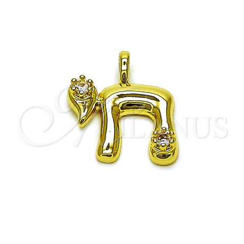 Oro Laminado Religious Pendant, Gold Filled Style with White Cubic Zirconia, Polished, Golden Finish, 05.459.0042