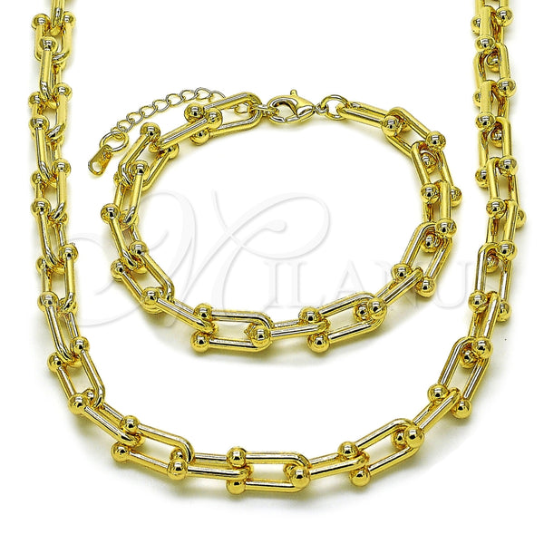 Oro Laminado Necklace and Bracelet, Gold Filled Style Polished, Golden Finish, 06.284.0015.18
