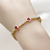 Oro Laminado Tennis Bracelet, Gold Filled Style Heart Design, with Garnet and White Cubic Zirconia, Polished, Golden Finish, 03.284.0066.1.07 (Thickness, 8 Inches Length)