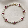 Oro Laminado Tennis Bracelet, Gold Filled Style Heart Design, with Garnet and White Cubic Zirconia, Polished, Golden Finish, 03.284.0066.1.07 (Thickness, 8 Inches Length)