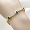 Oro Laminado Tennis Bracelet, Gold Filled Style Heart Design, with Green and White Cubic Zirconia, Polished, Golden Finish, 03.284.0066.2.07 (Thickness, 8 Inches Length)