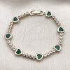 Oro Laminado Tennis Bracelet, Gold Filled Style Heart Design, with Green and White Cubic Zirconia, Polished, Golden Finish, 03.284.0066.2.07 (Thickness, 8 Inches Length)